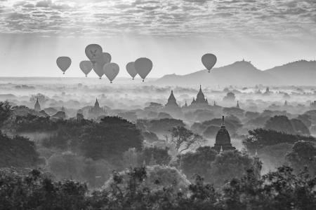 Hot air balloons over Bagan at sunrise, Myanmar