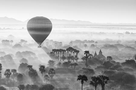 A hot air balloon over Bagan at sunrise, Myanmar