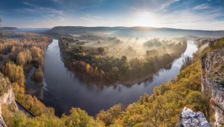 Panoramic view of the Dordogne river in the autumn, France