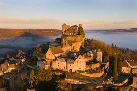 Aerial view of the village of Turenne, Correze, France