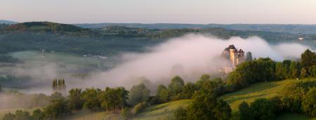 Misty morning in Curemonte, Correze, France