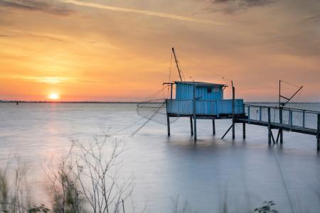 Blue fishing hut, Gironde estuary, France