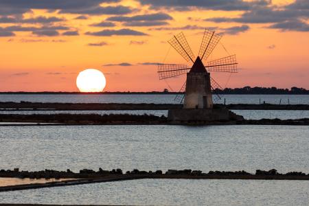 Windmill at sunset, Marsala, Sicily