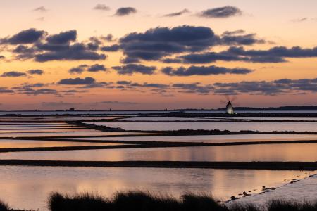 Sunset over the salt pan, Marsala, Sicily