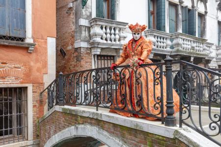 Orange lady on the bridge