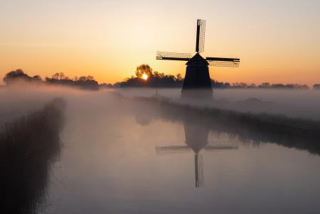Windmill at sunrise, North Holland