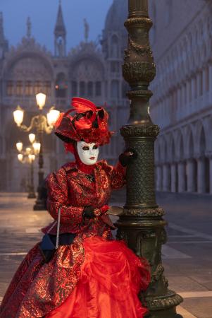 Lady in red at dawn