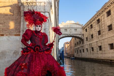 Lady in red by the bridge of Sighs