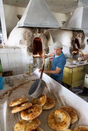 Bread making, Samarkand, Uzbekistan